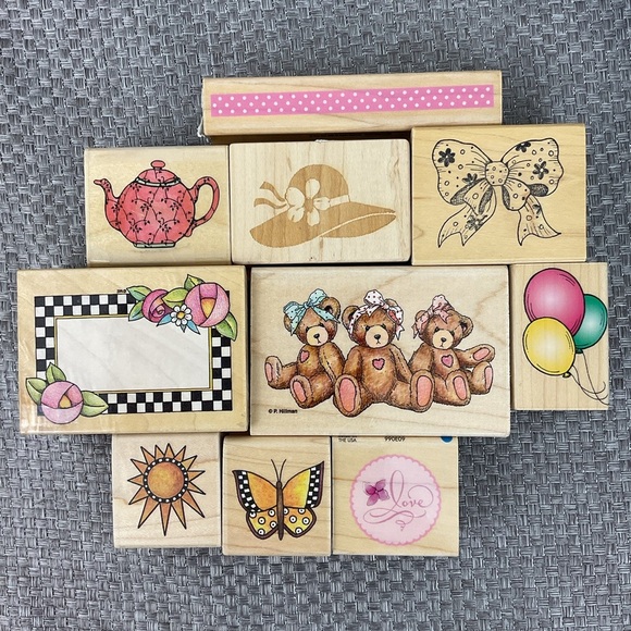 Vintage & assorted mixed themes rubber stamps collection teddy bears butterfly - Picture 1 of 5